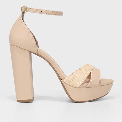 Sandália Griffe Salto Grosso Alto Tiras Cruzadas Feminina - Feminino