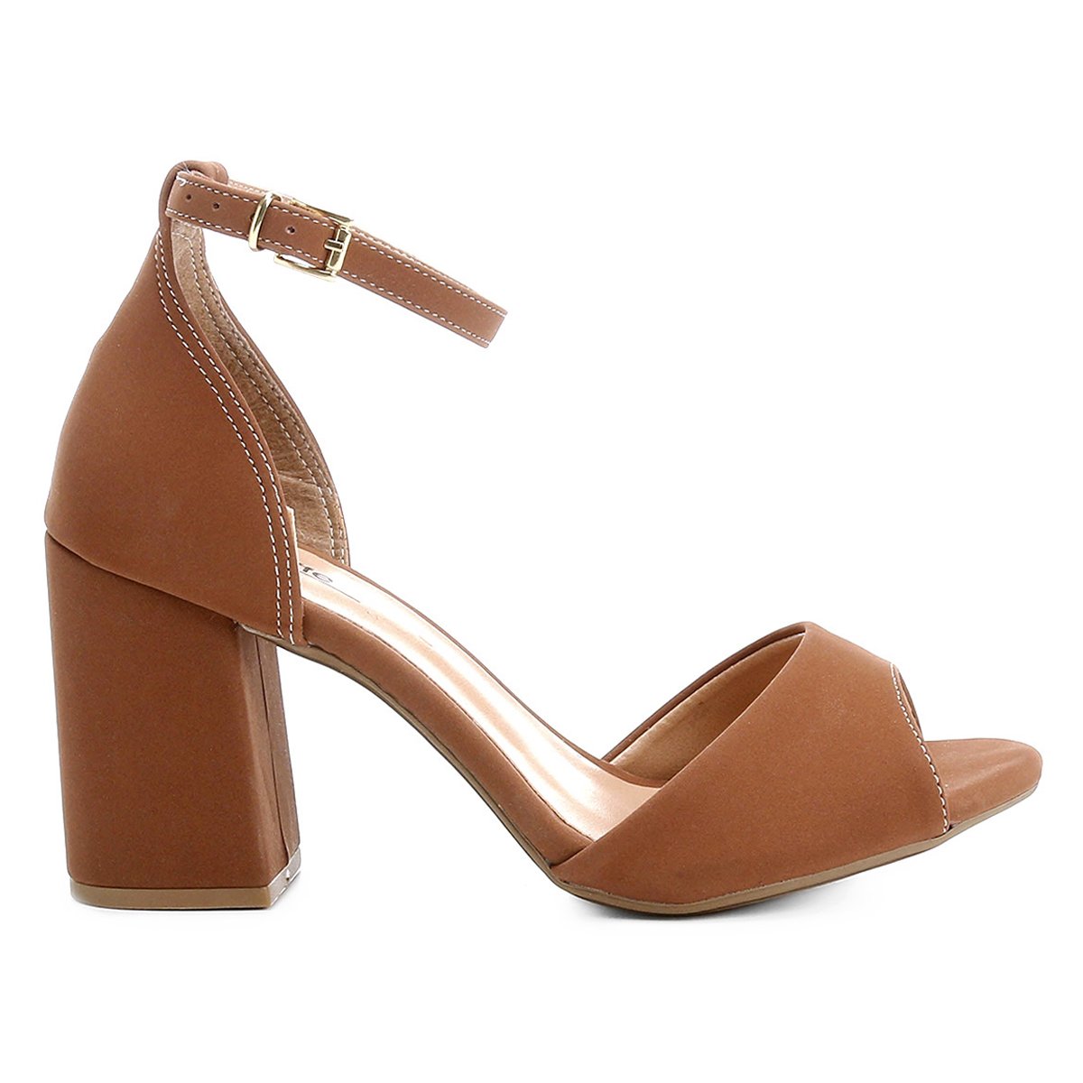Sandália Griffe Salto Grosso Feminina - Caramelo Menor preço em Sandália Griffe Salto Grosso Feminina - Caramelo