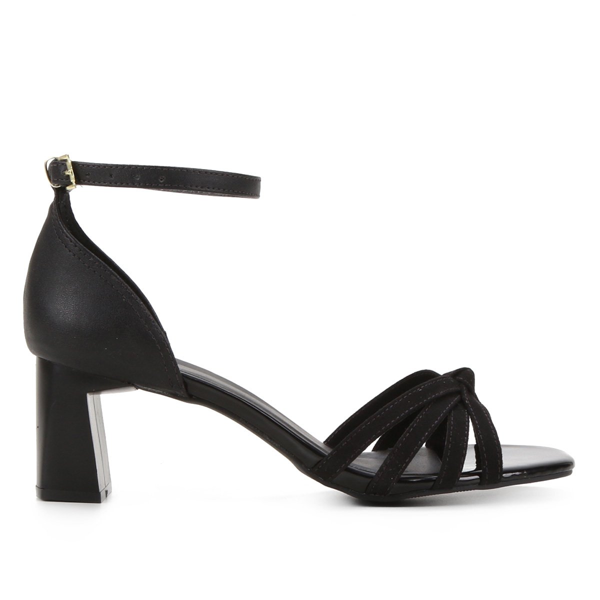 Sandália Griffe Salto Grosso Médio Feminina - Preto Menor preço em Sandália Griffe Salto Grosso Médio Feminina - Preto