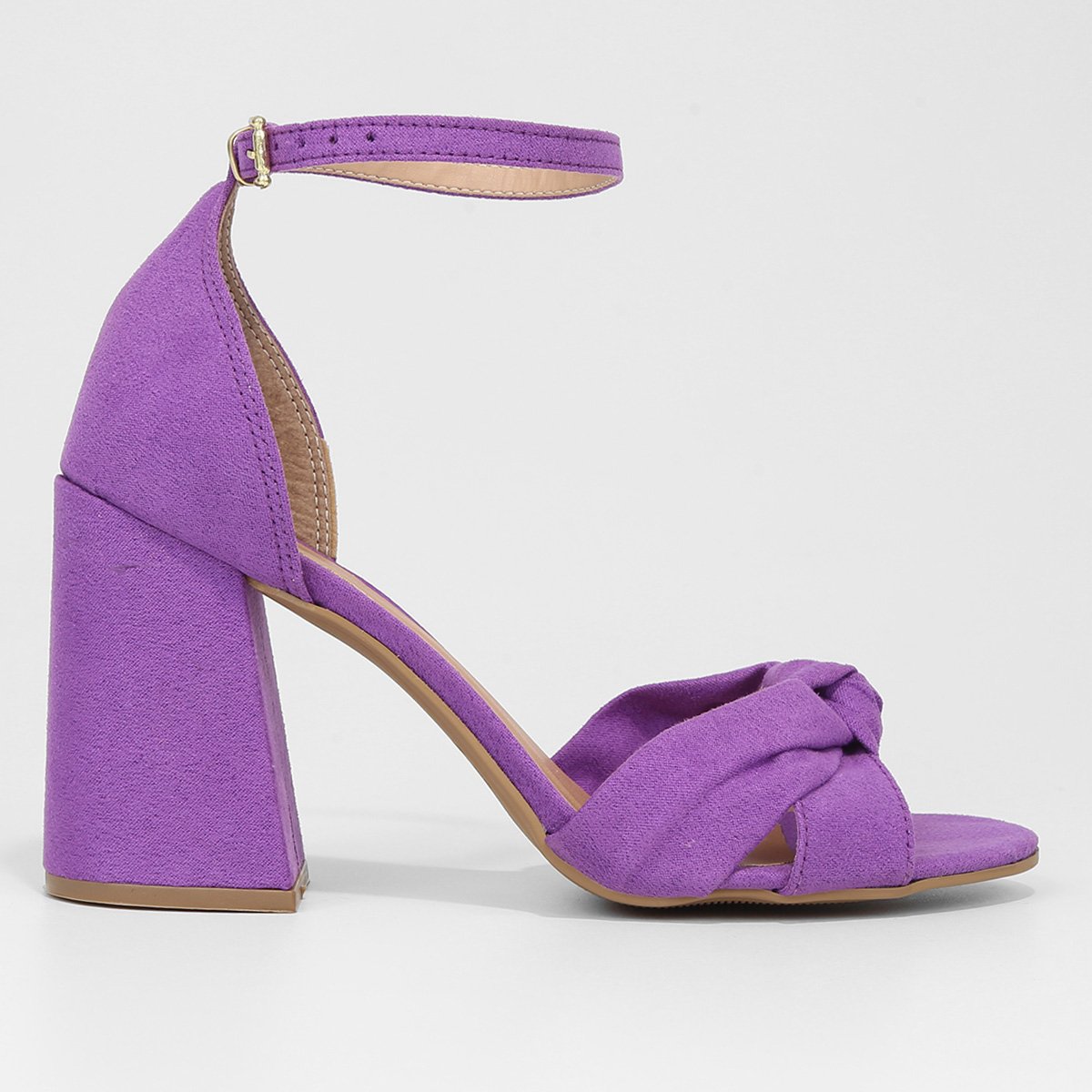 Sandália Griffe Salto Grosso Nó Camurça Feminina - Roxo Menor preço em Sandália Griffe Salto Grosso Nó Camurça Feminina - Roxo