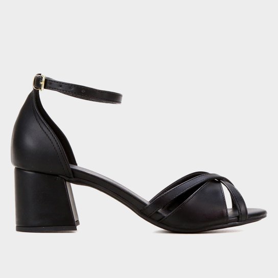 Sandália Griffe Salto Grosso Tira X Feminina - Preto