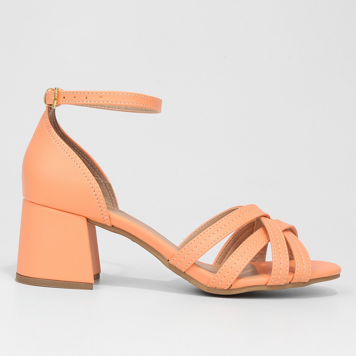 Sandália Griffe Salto Médio Feminina - Laranja+Marrom Menor preço em Sandália Griffe Salto Médio Feminina - Laranja+Marrom