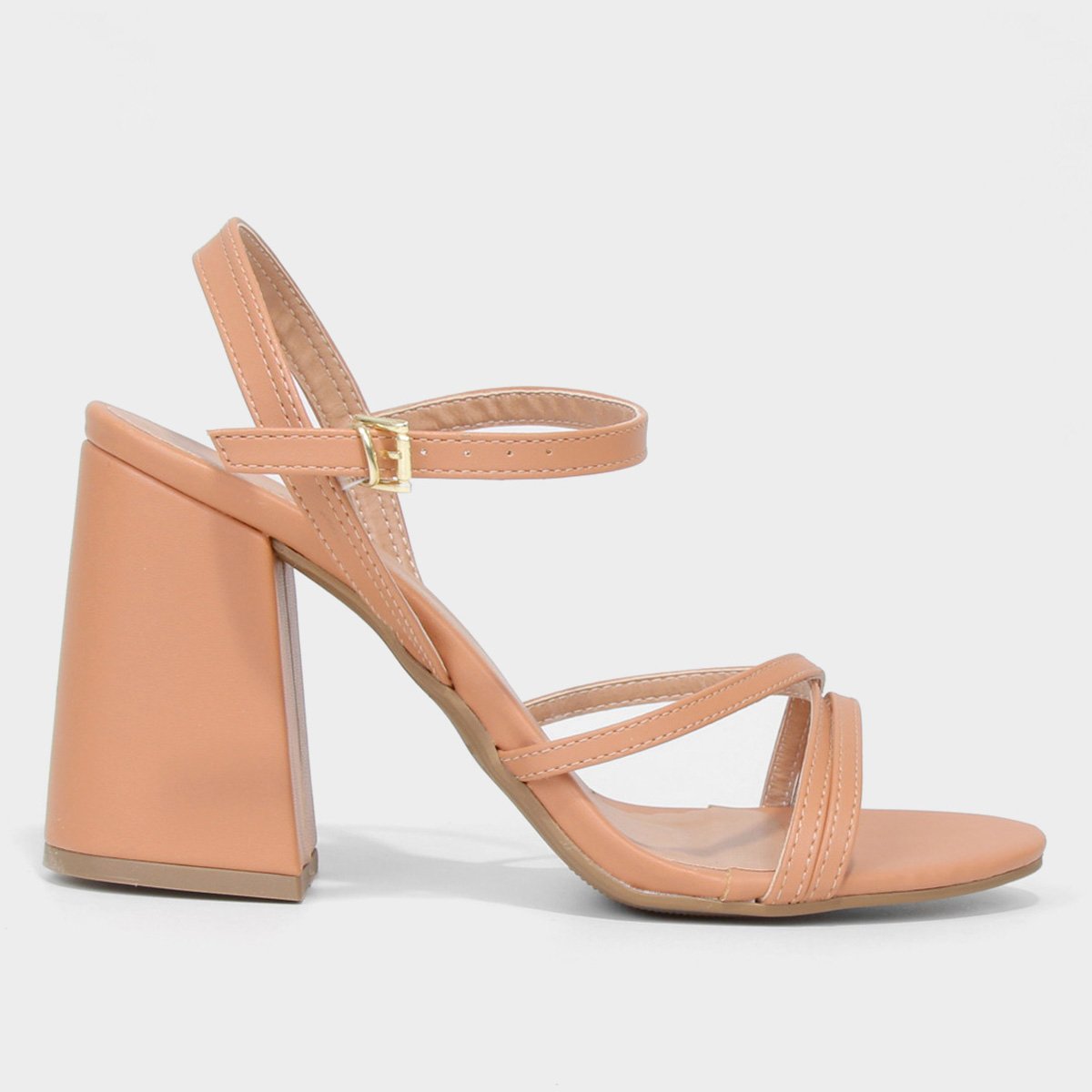 Sandália Griffe Tiras Salto Alto Bloco Feminina - Nude Menor preço em Sandália Griffe Tiras Salto Alto Bloco Feminina - Nude