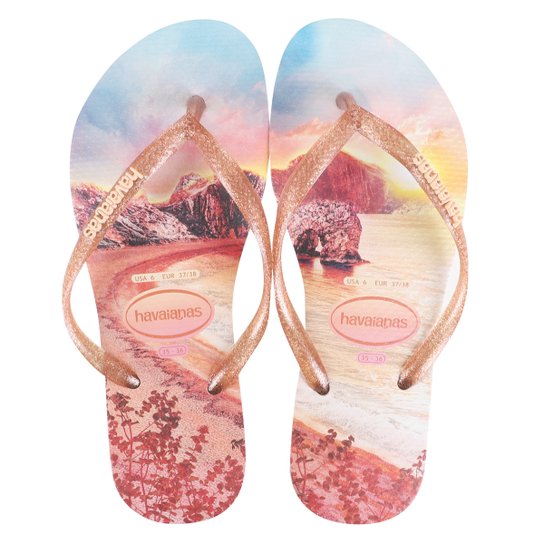 Sandália Havaianas Slim Paisage Feminina - Bege+Laranja