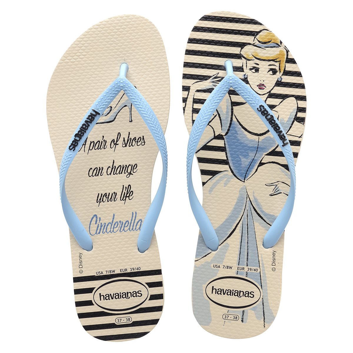 Sandália Havaianas Slim Princesas Feminina - Bege+Azul Menor preço em Sandália Havaianas Slim Princesas Feminina - Bege+Azul
