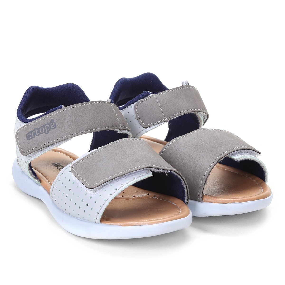 Sandália Infantil Couro Ortopé Carinhoso Masculina - Cinza | Zattini