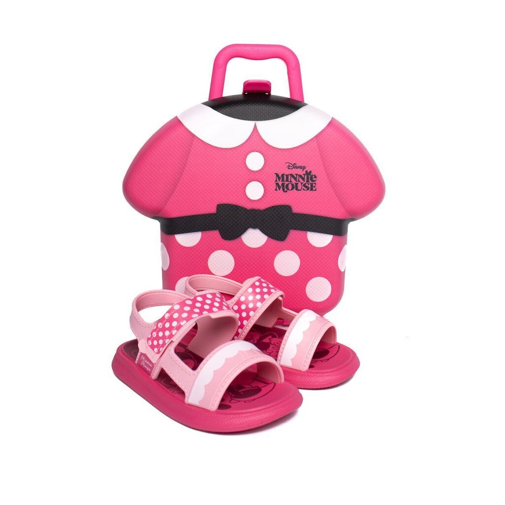 Sandália Infantil Disney Case Baby Papete Minnie Rosa/Branco
