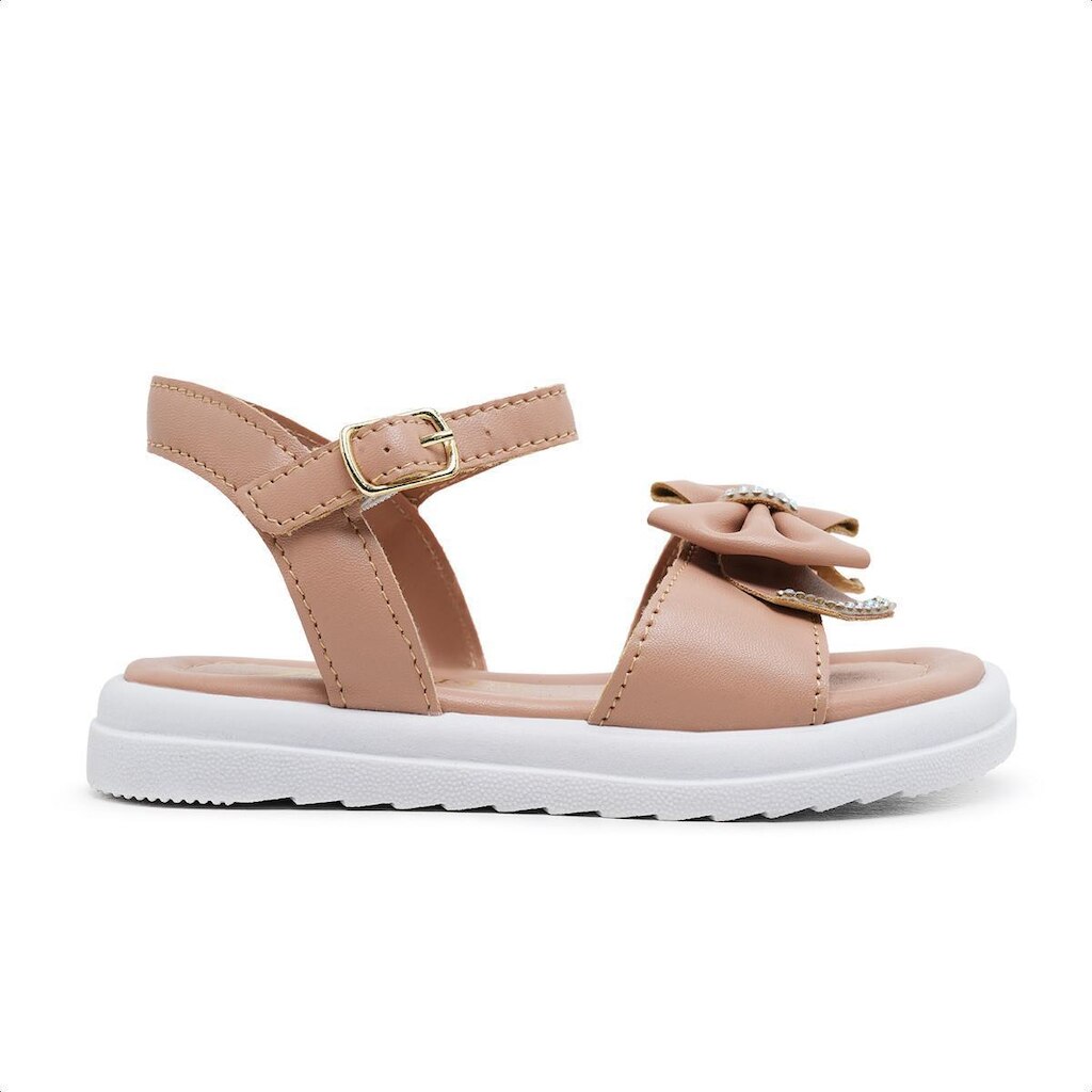 Sandália Infantil Feminina Laço Kids Comfort Antiderrapante Fechamento Fivela Nude