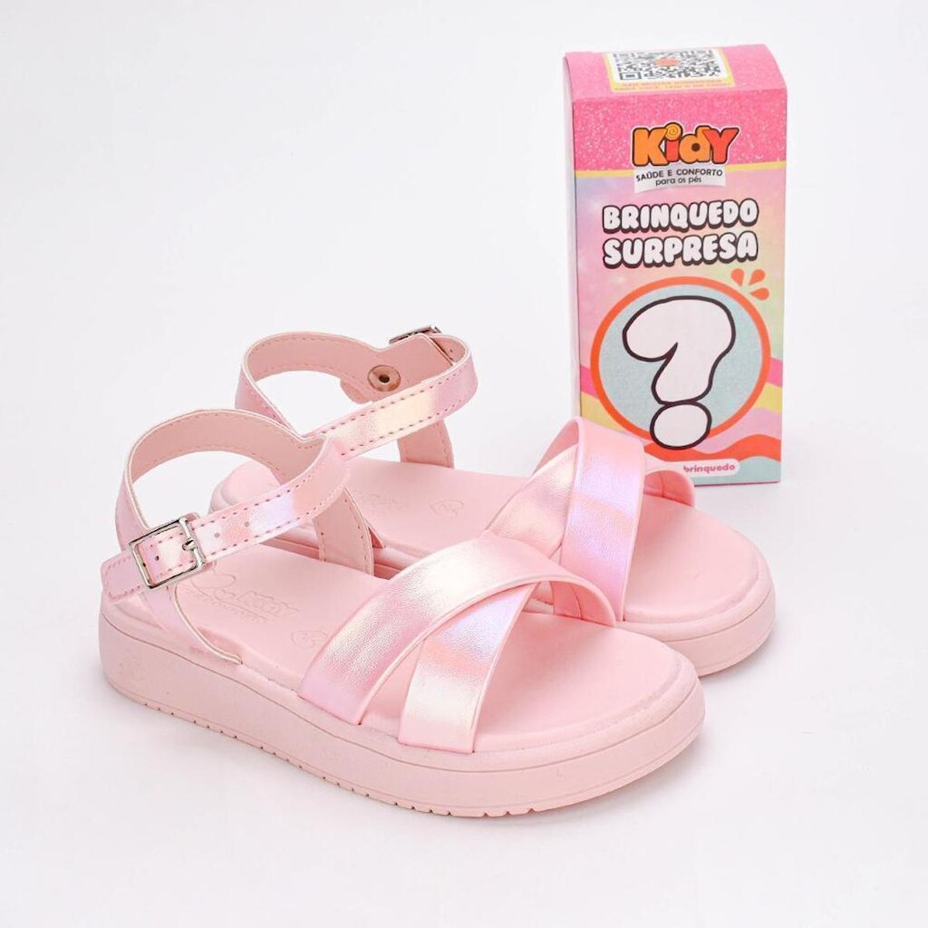 Sandália Infantil Menina Kidy Mini Flatform Com Surpresa Rosa Perolado