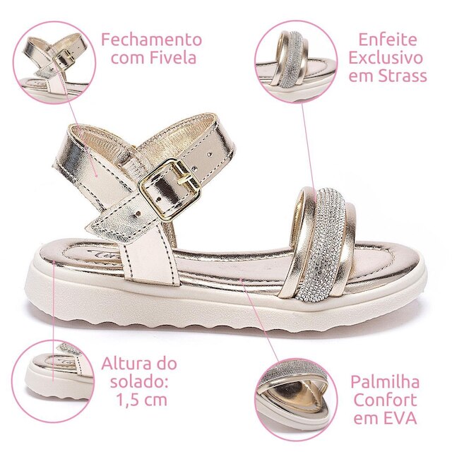 Sandália Infantil Menina Tininha Brilho Strass 08-080