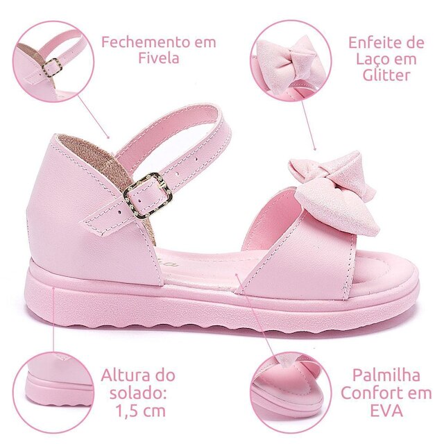Sandália Infantil Menina Tininha Laço com Glitter 08-086