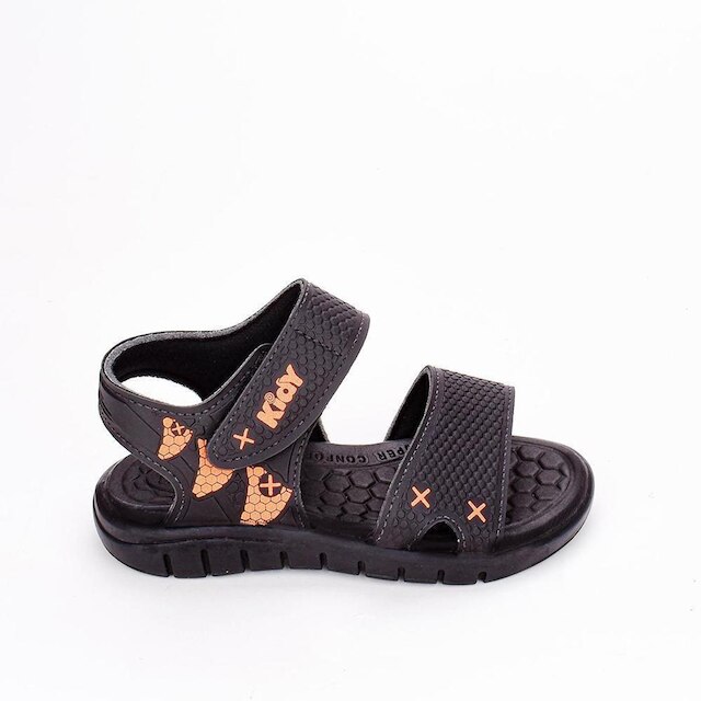Sandália Infantil Menino Kidy Toys Com Dinossauro Surpresa Preto e Laranja Neon