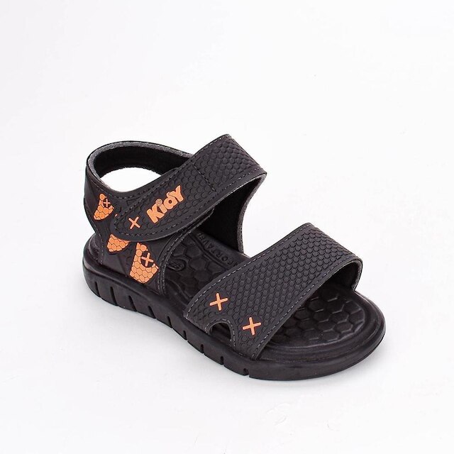 Sandália Infantil Menino Kidy Toys Com Dinossauro Surpresa Preto e Laranja Neon