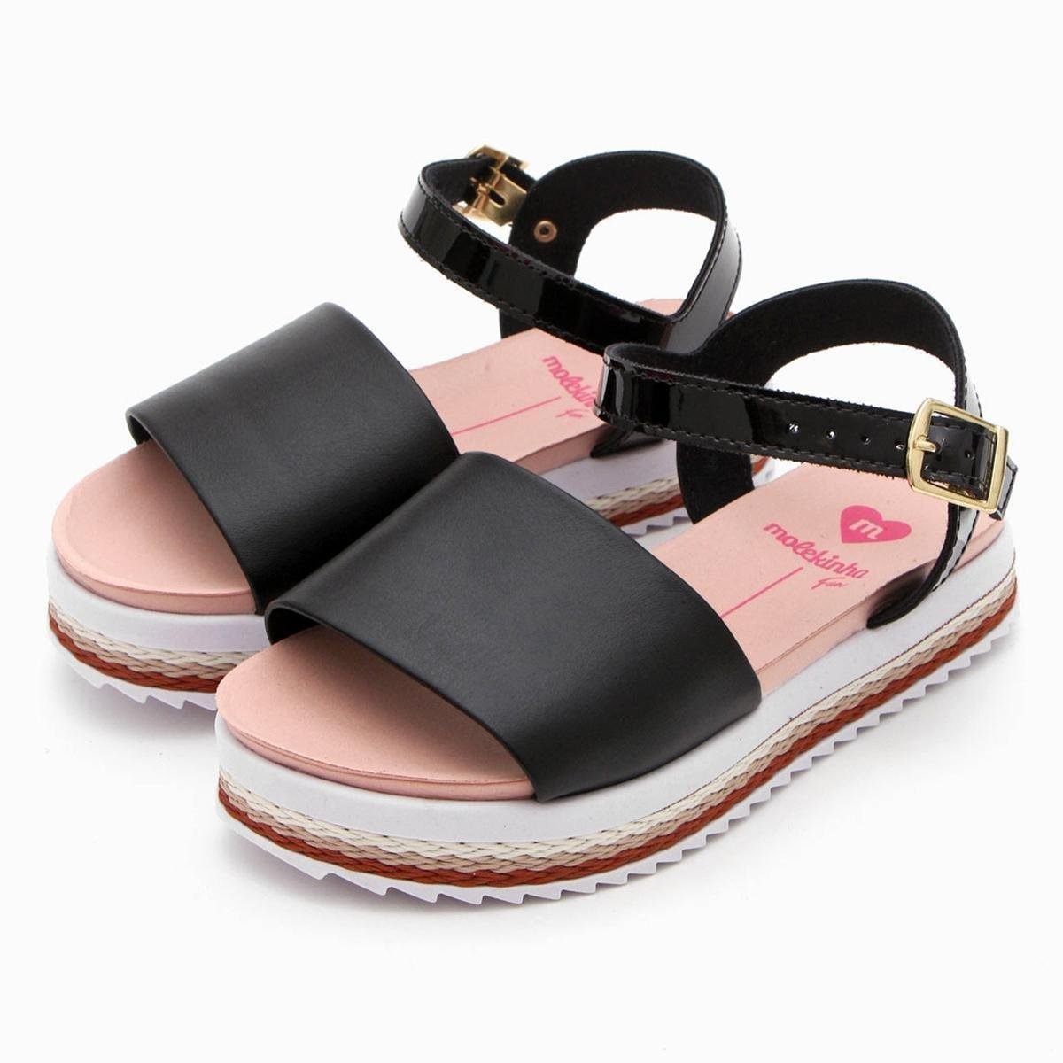 Sandália Infantil Molekinha Flatform Listras Menina Preto 34