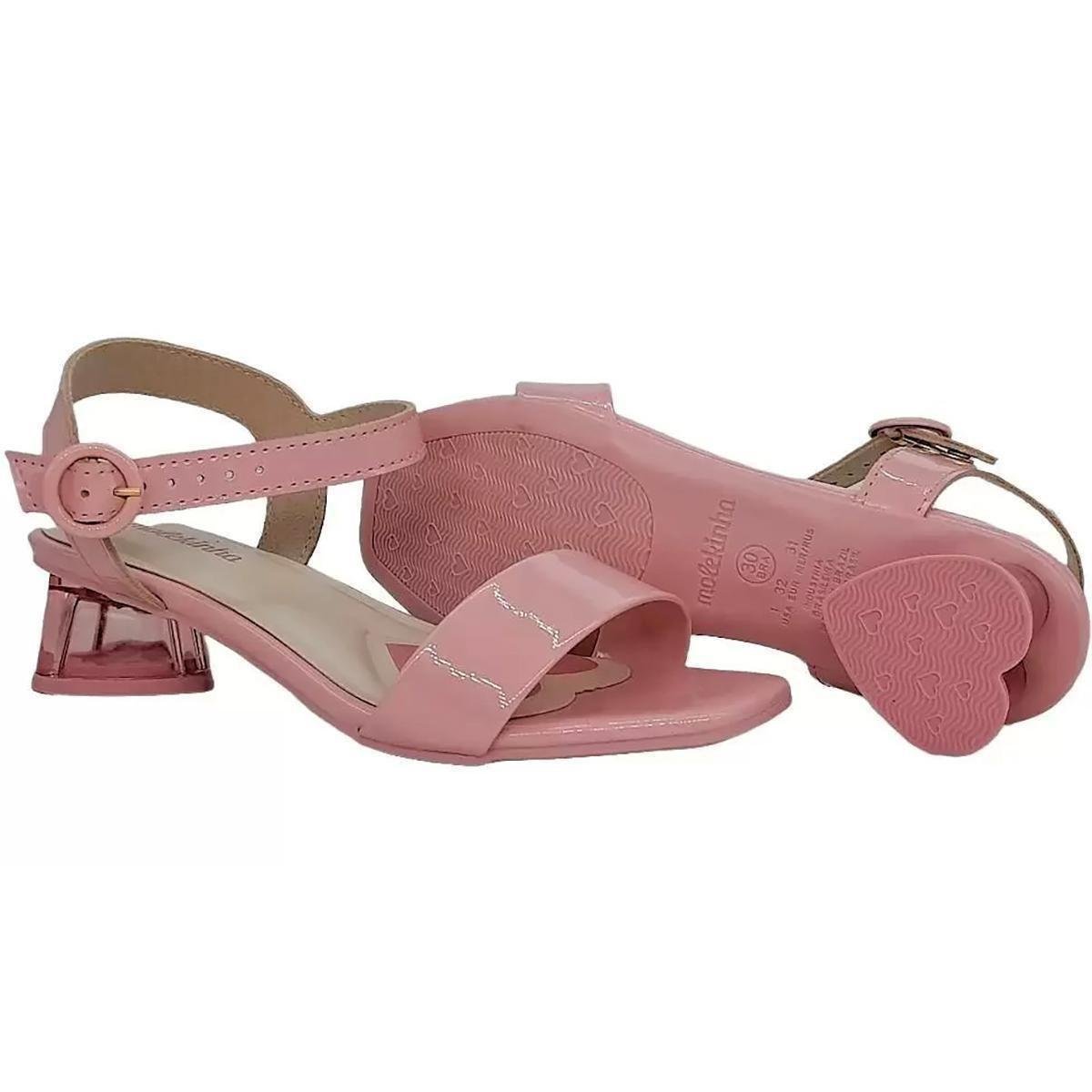 Sandália Infantil Molekinha Salto Acrílico Coração Rosa 34