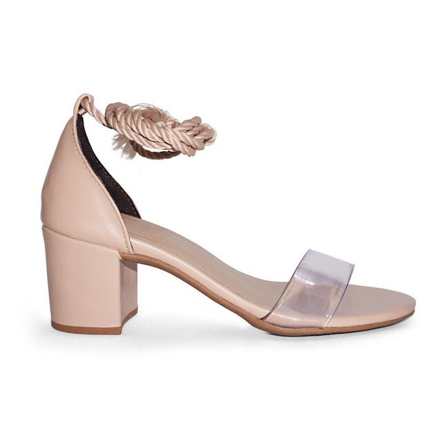 Sandália JCL STORE Salto Tira Transparente Bico Redondo Laço Amarrar Feminina