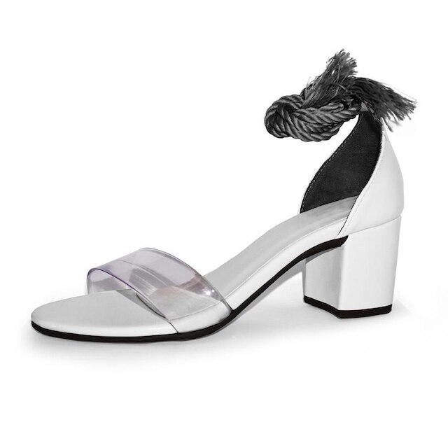 Sandália JCL STORE Salto Tira Transparente Bico Redondo Laço Amarrar Feminina