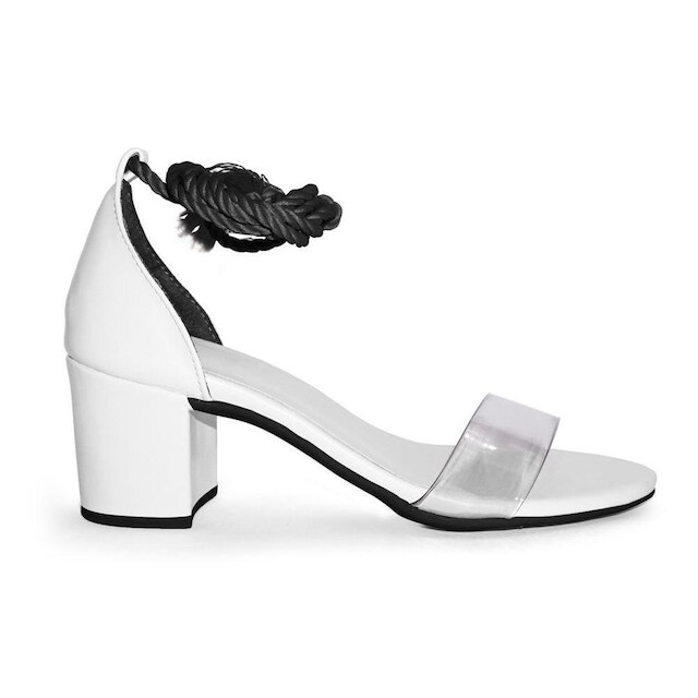 Sandália JCL STORE Salto Tira Transparente Bico Redondo Laço Amarrar Feminina