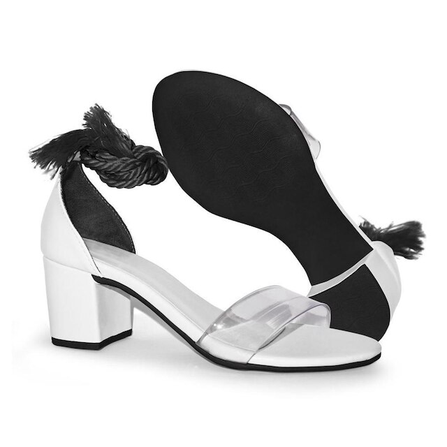 Sandália JCL STORE Salto Tira Transparente Bico Redondo Laço Amarrar Feminina