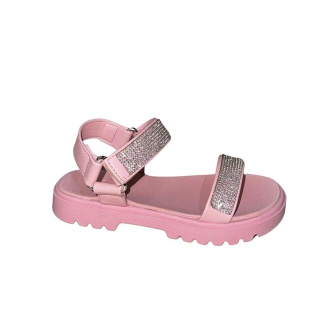 Sandalia Juvenil Molekinha Feminina Infantil Velcro Brilhos