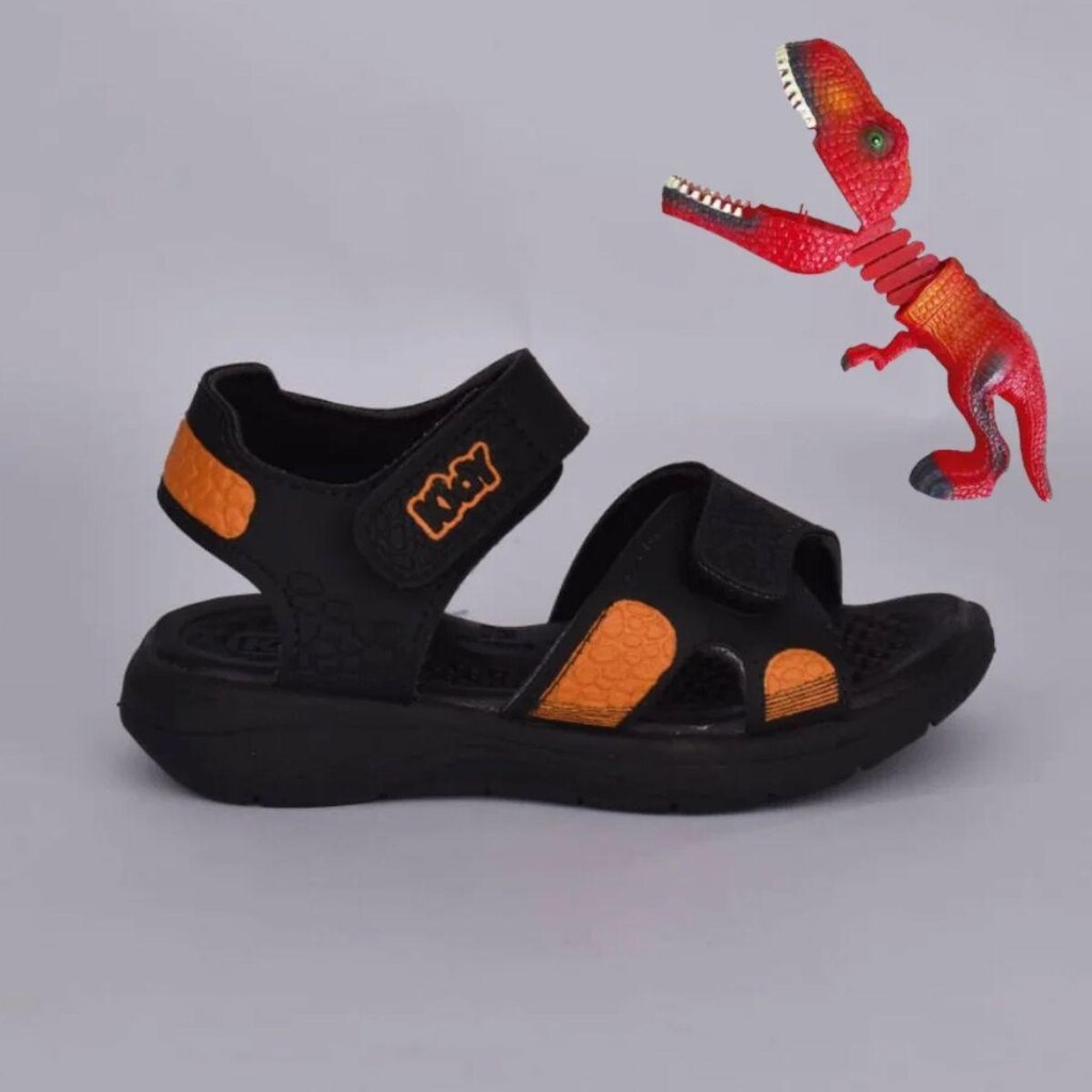 Sandália Kidy Fly Dinossauros Baby Preto Laranja
