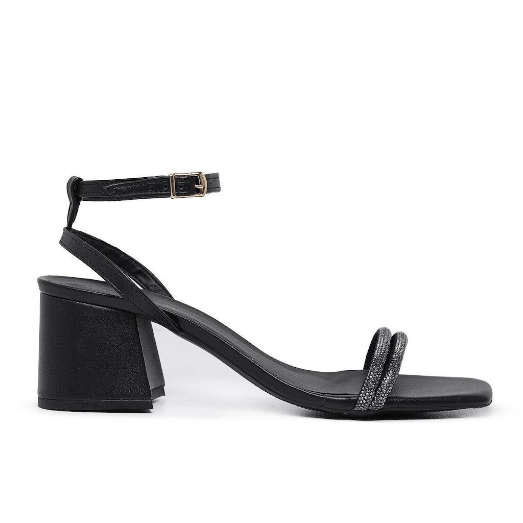 Sandalia Leruchel Bico Quadrado Salto Grosso Strass Preto