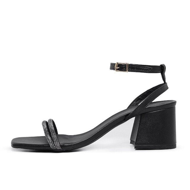Sandalia Leruchel Bico Quadrado Salto Grosso Strass Preto
