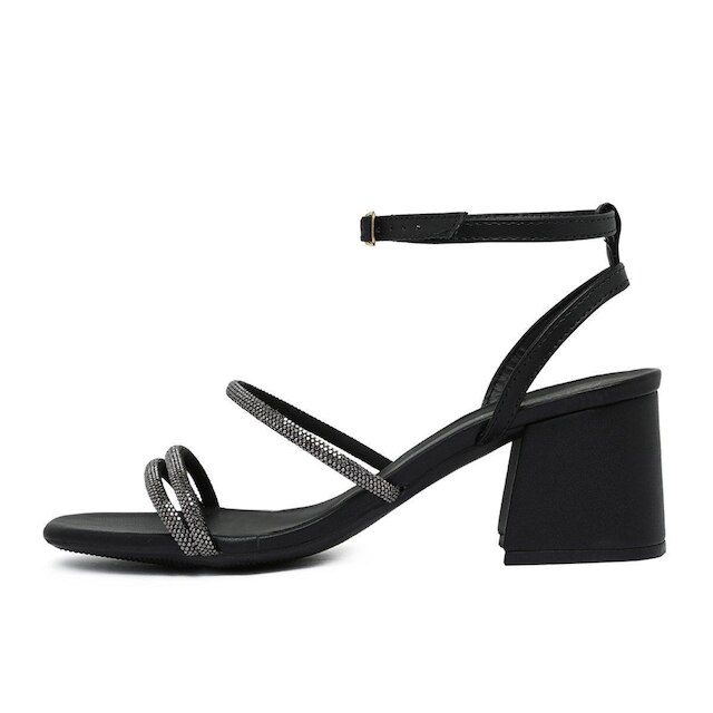 Sandalia Leruchel Bico Quadrado Salto Grosso Strass Preto
