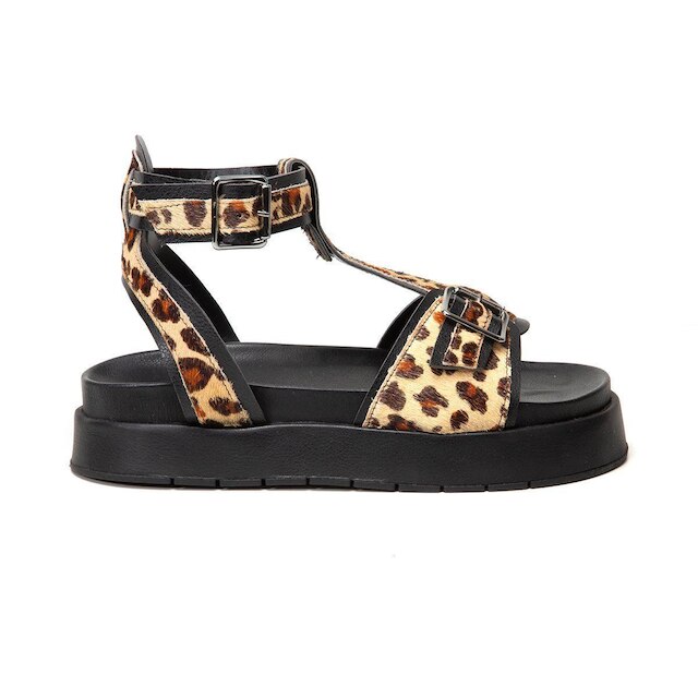 Sandalia Leruchel Flatform Plataforma Papete Animal Print Onca