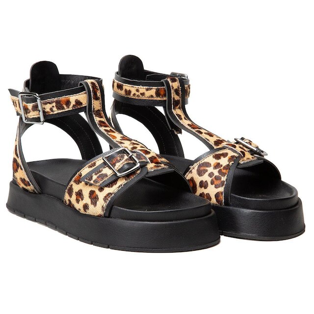 Sandalia Leruchel Flatform Plataforma Papete Animal Print Onca