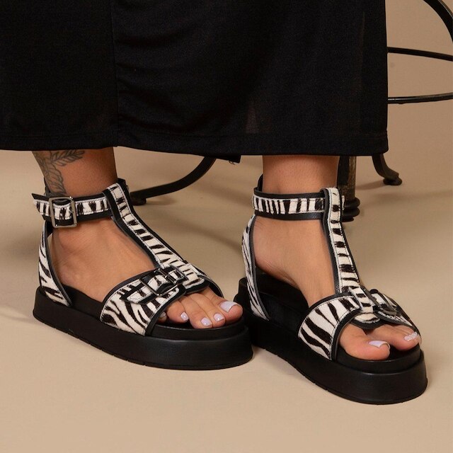 Sandalia Leruchel Flatform Plataforma Papete Animal Print Zebra