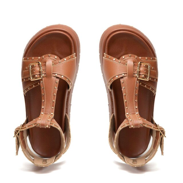 Sandalia Leruchel Flatform Plataforma Spikes Metal Papete Caramelo