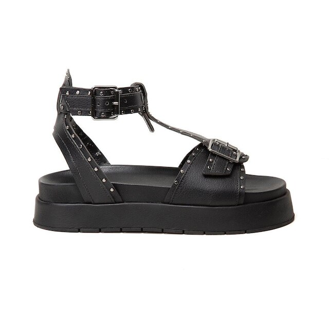 Sandalia Leruchel Flatform Plataforma Spikes Metal Papete Preto