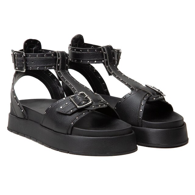 Sandalia Leruchel Flatform Plataforma Spikes Metal Papete Preto