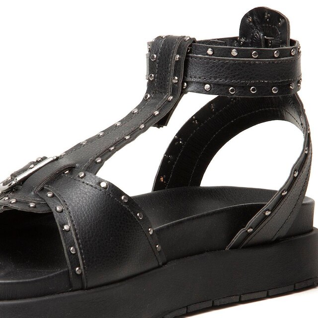 Sandalia Leruchel Flatform Plataforma Spikes Metal Papete Preto