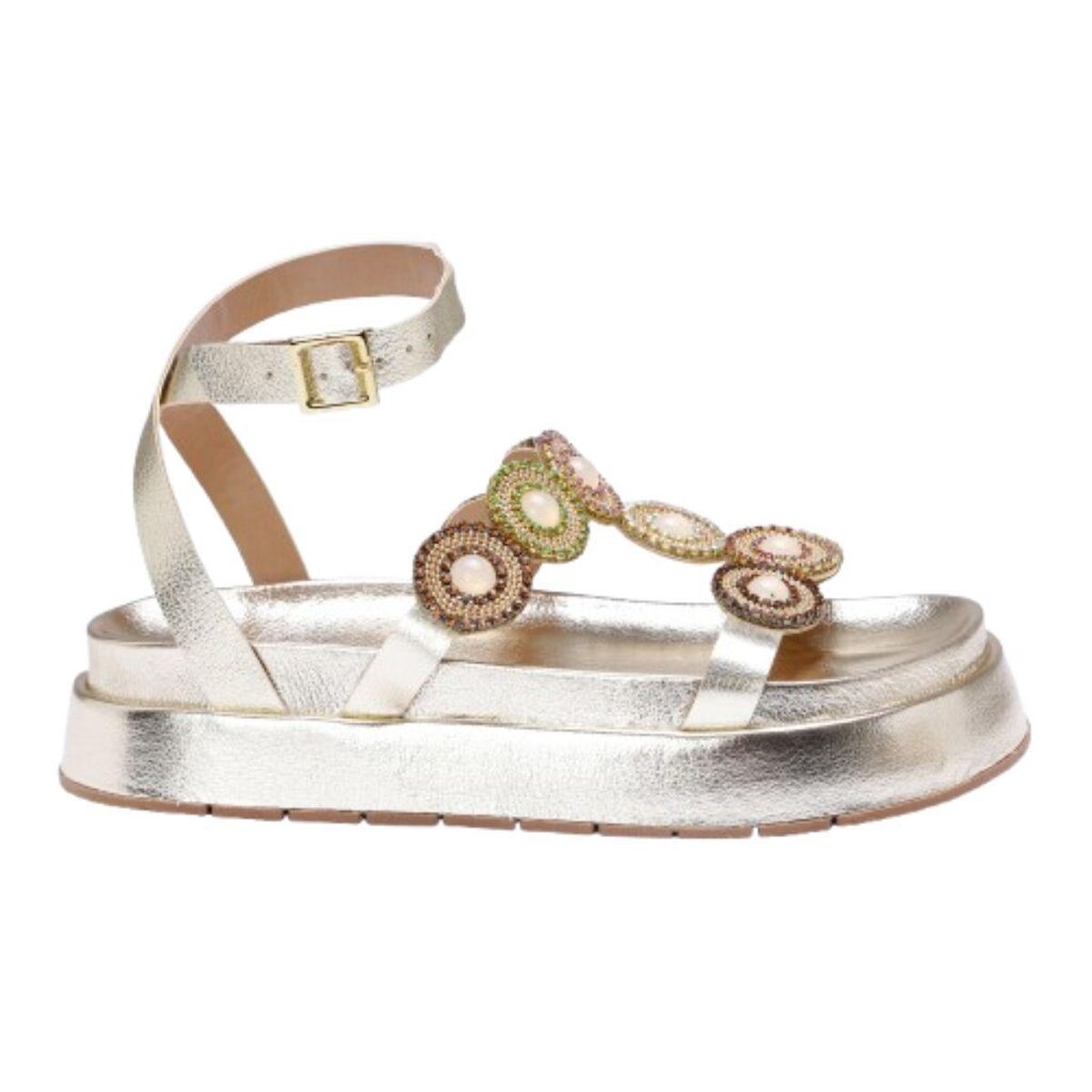 Sandalia Leruchel Papete Flatform Pedraria Dourada