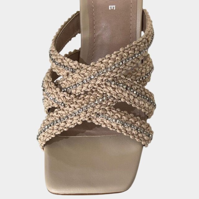 Sandália Lia Line Salto Nude com Strass Feminina