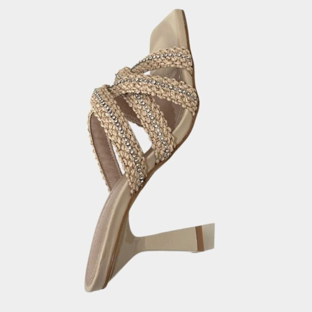 Sandália Lia Line Salto Nude com Strass Feminina