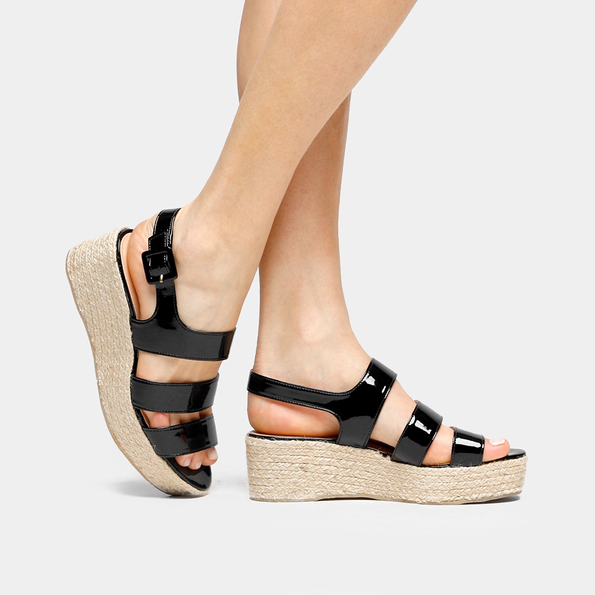 Sandália Luiza Barcelos Flatform Tiras - Preto | Zattini