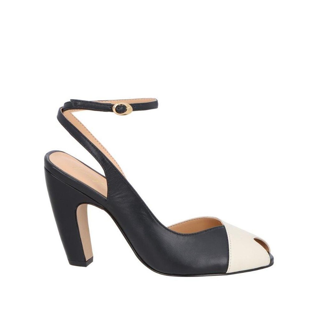 Sandália Luiza Barcelos Peep Toe Salto Alto Couro Preto e Off White