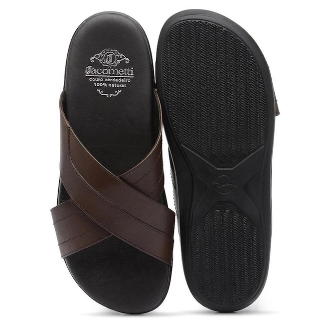 Sandália Masculina Chinelo Jacometti Couro Tiras Grossas
