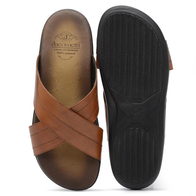 Sandália Masculina Chinelo Jacometti Couro Tiras Grossas