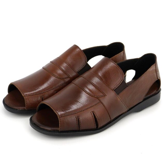 Sandália Masculina Couro Anatômica Calce Fácil Conforto