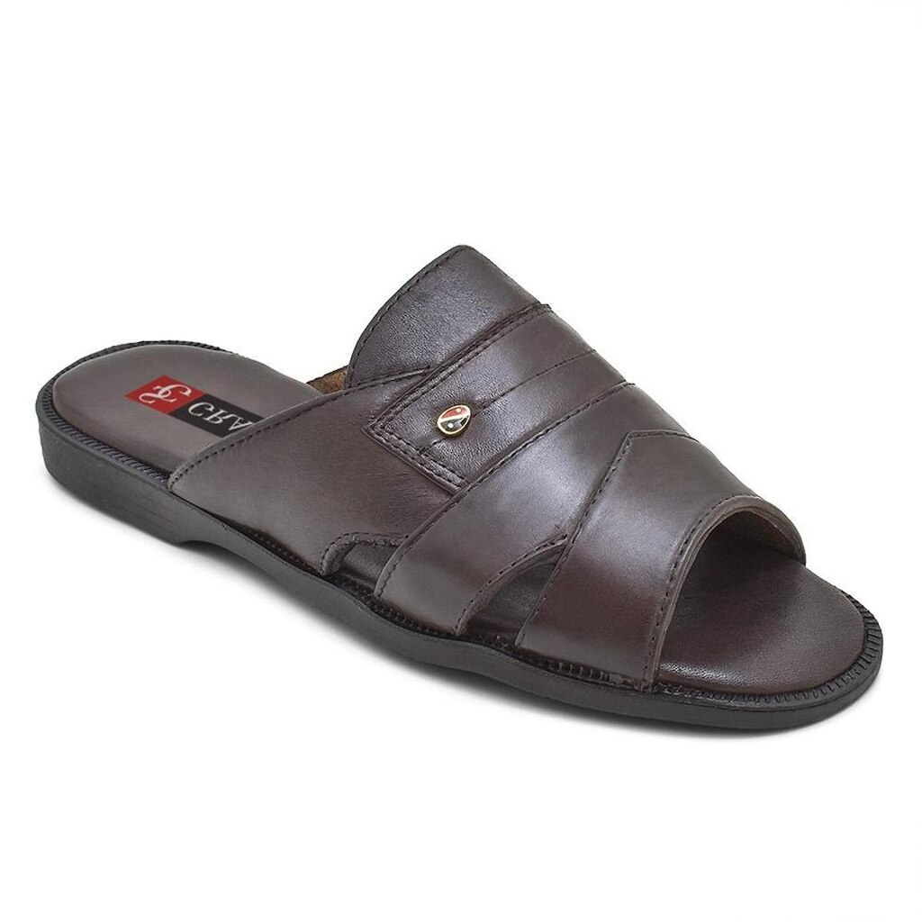 Sandalia Masculina Couro Cafe Claro Preto Extra Conforto Chinelo Granado