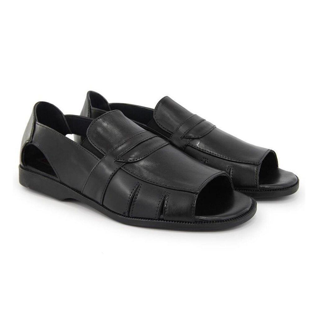 Sandália Masculina Couro Confortável Elástico Calce Fácil