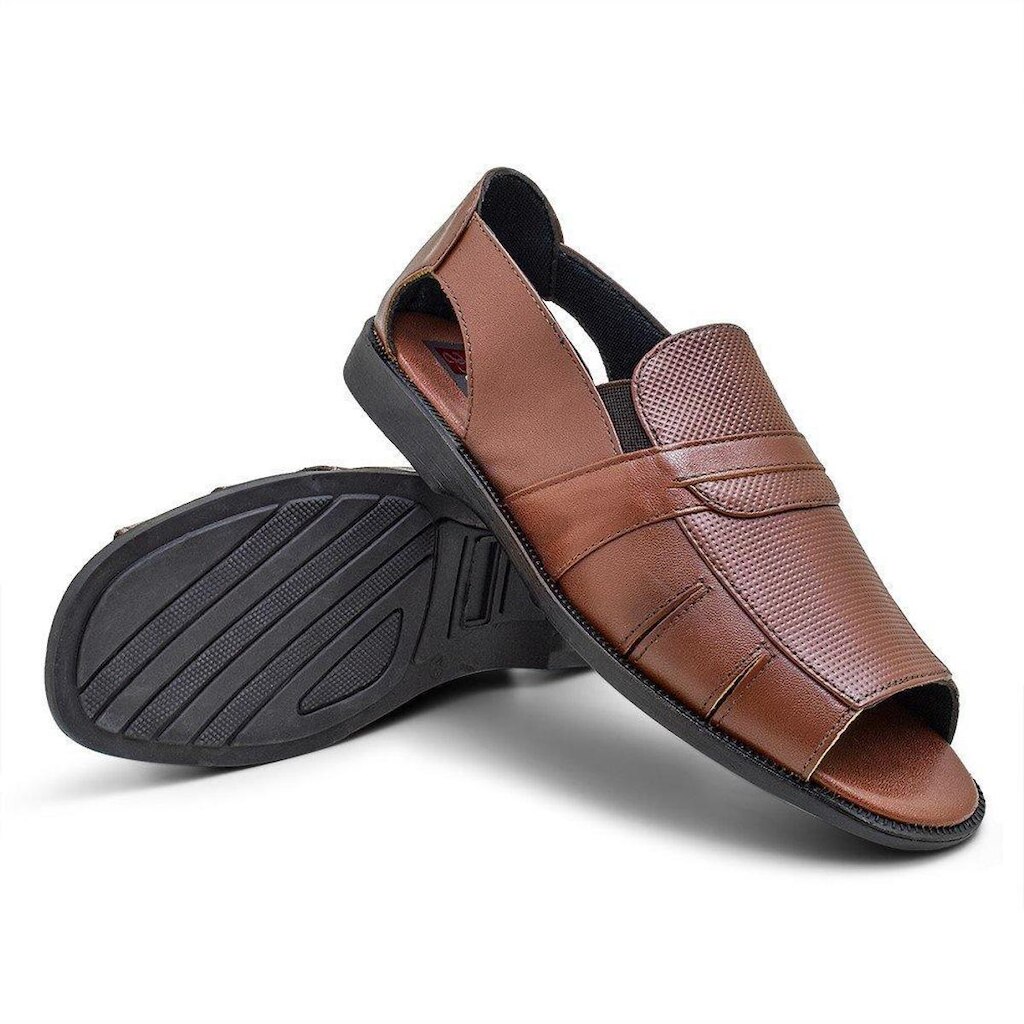 Sandalia Masculina Couro Conhaque Extra Conforto 777 Granado