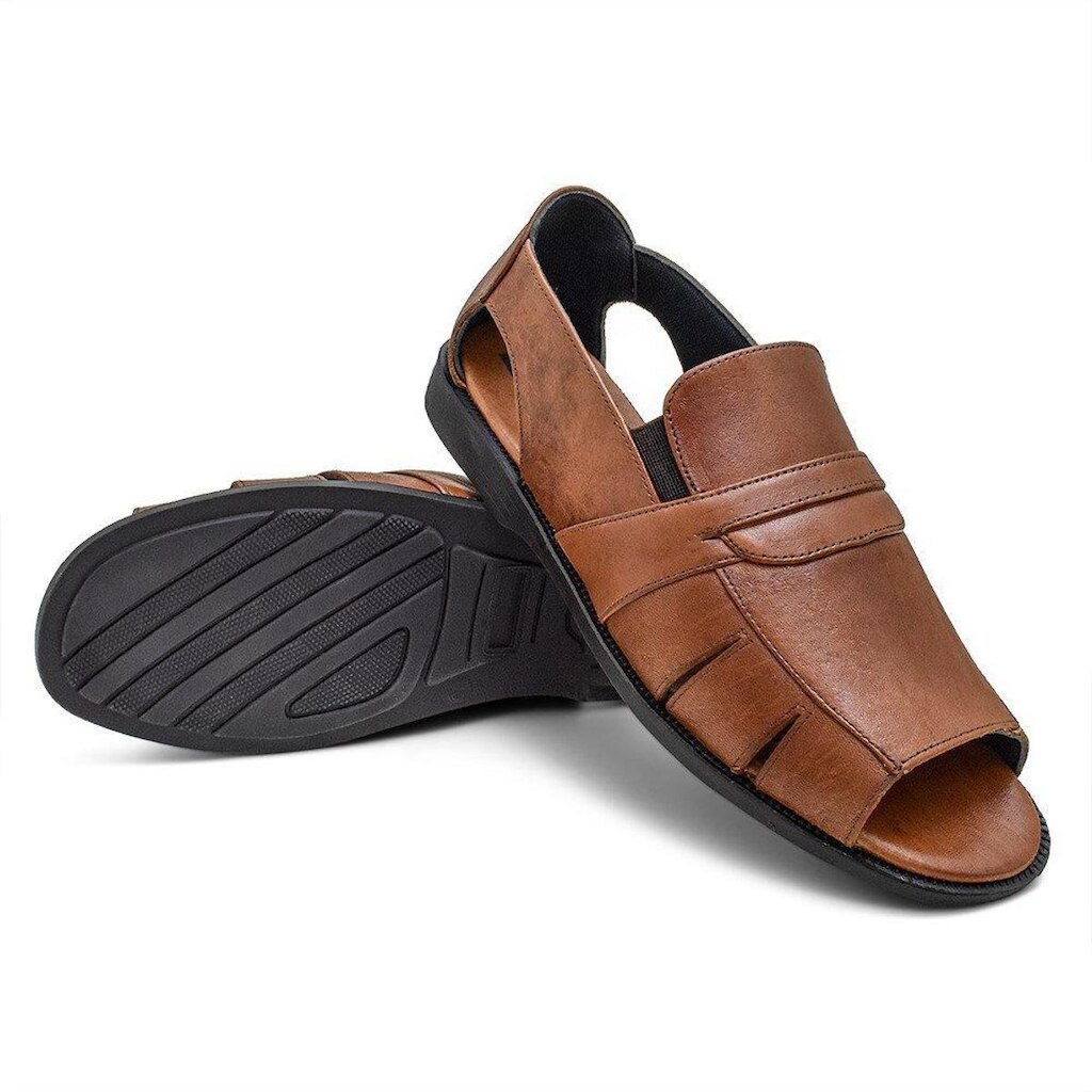 Sandalia Masculina Couro Conhaque Extra Conforto Granado