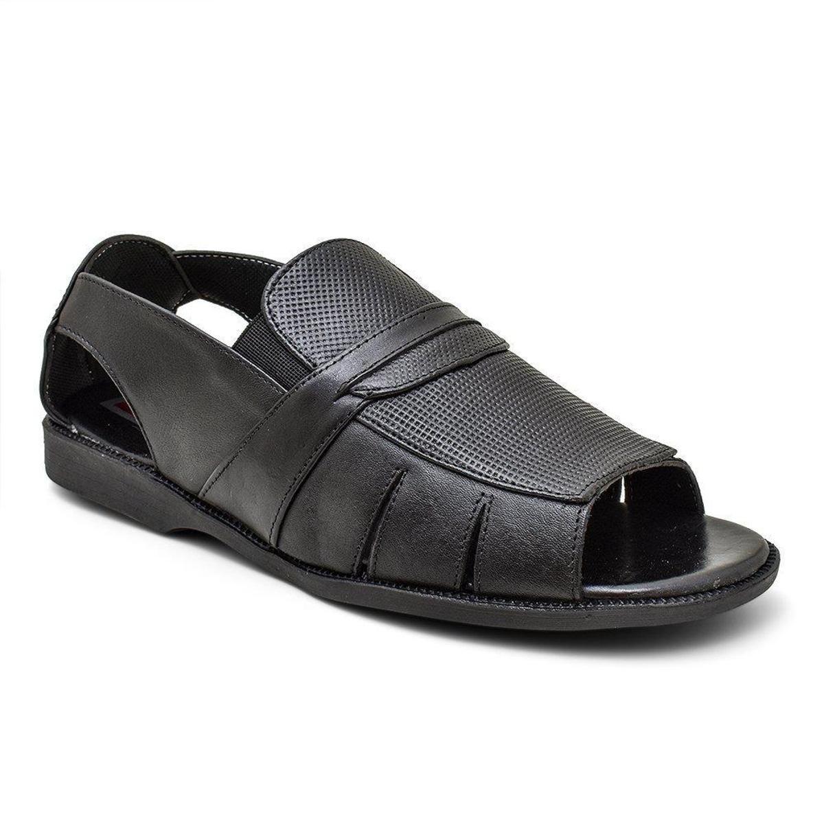 Sandalia Masculina Couro Granado Extra Conforto - Preto Menor preço em Sandalia Masculina Couro Granado Extra Conforto - Preto