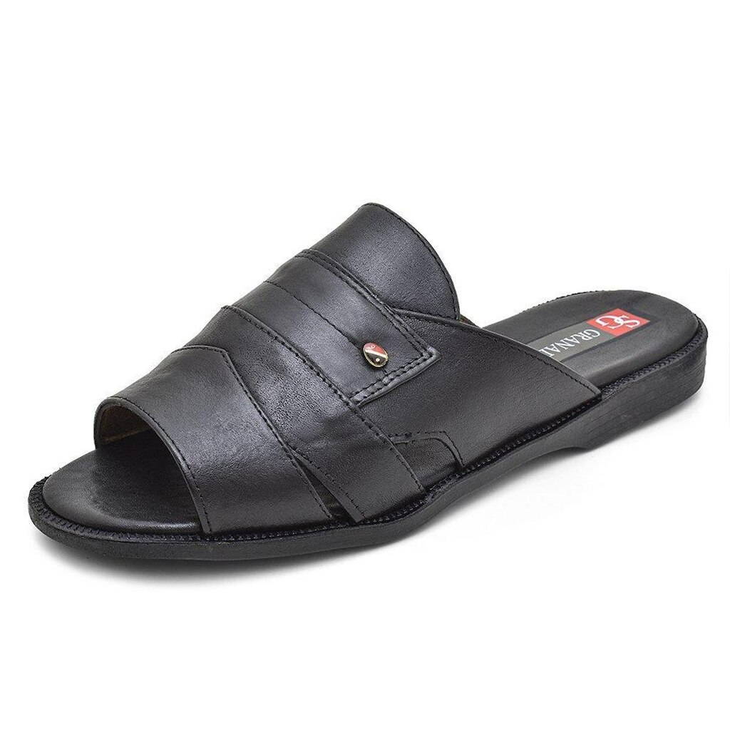 Sandalia Masculina Couro Preto Extra Conforto Granado 408
