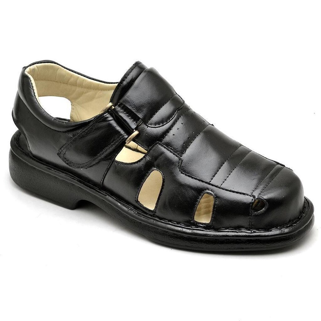 Sandália Masculina Couro Tira Aderente Casual Macia Conforto